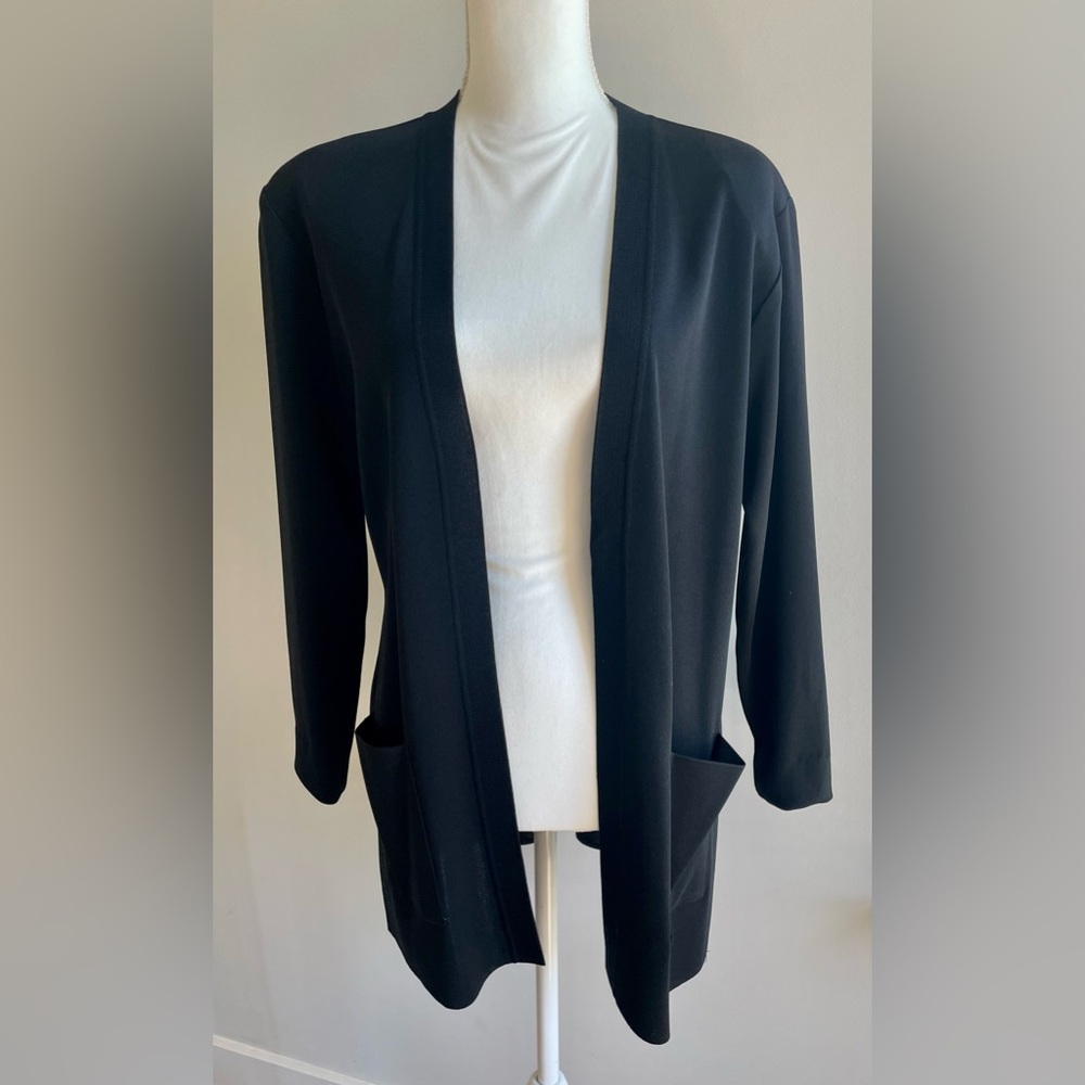 Exclusively Misook Black Open Cardigan Knit Sweater With Pockets